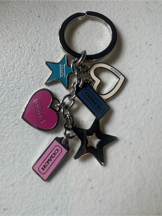 Coach Accessories - Vintage Coach Enamel Heart & Star Charm Keyring in Pink, Blue & White